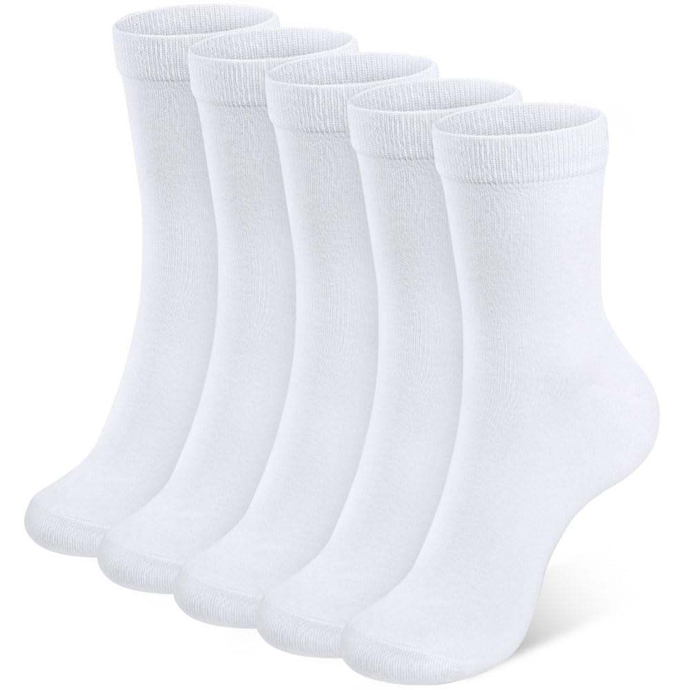 APXEL Womens Socks, Ladies Crew Socks, Plain Soft Breathable Teen Girls Ladies Leisure Cotton Sock for Sports Casual and Daily, 5 Pairs, Uk 5.5-9.5