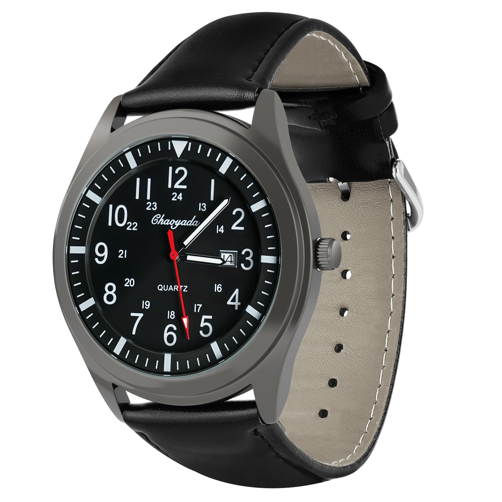 APXEL Men's Analogue Quartz Military Watch - Glow in The Dark with Date Window and Leather Strap - Army Tactical Sports Minimalist Design