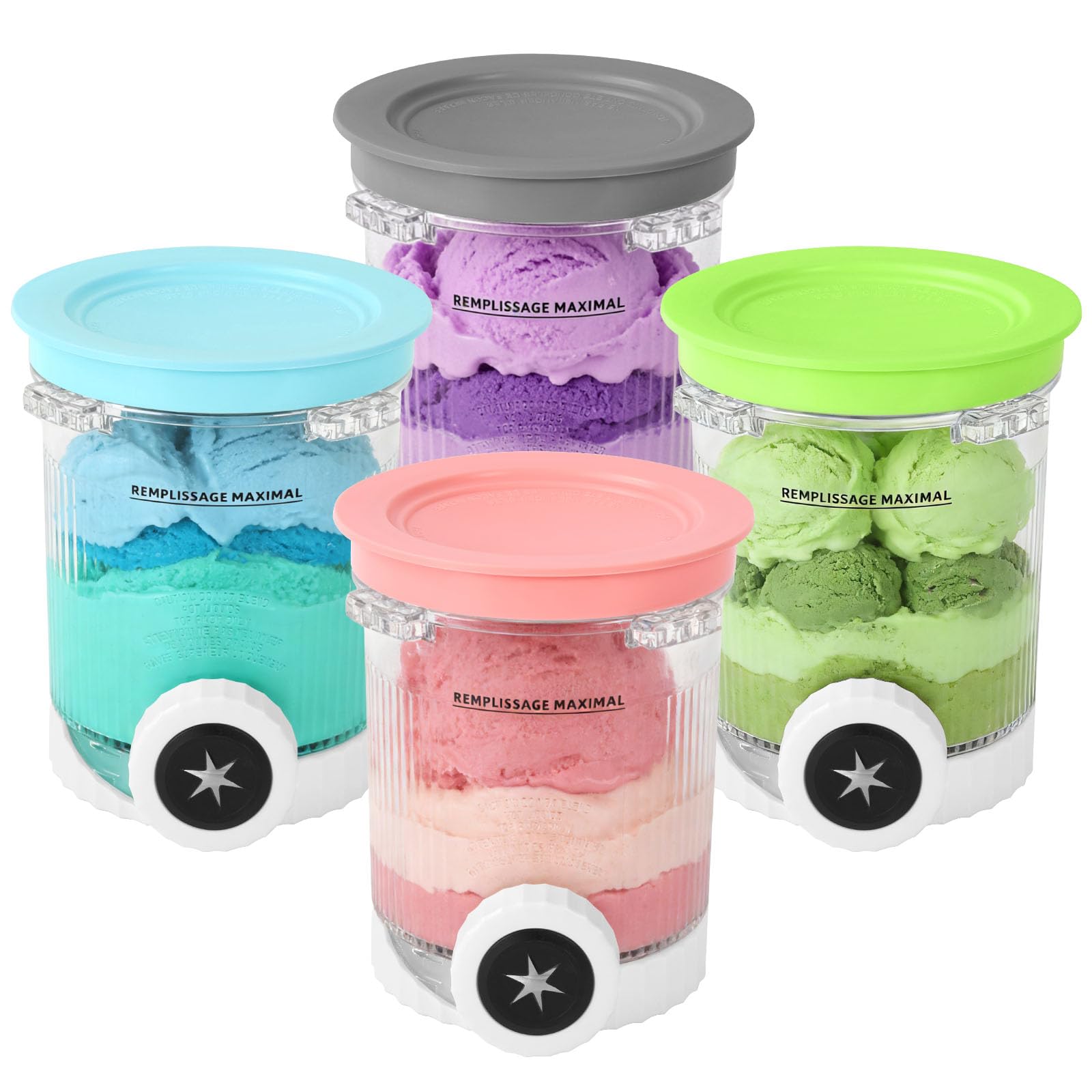 APXEL 4 Pack Ice Cream Pints and Lids Set Compatible with Ninja NC701UK NC700UK NC701Q CN701CO Series Creami Swirl Ice Cream & Soft Serve Makers, BPA-Free & Dishwasher Safe, 16oz Containers