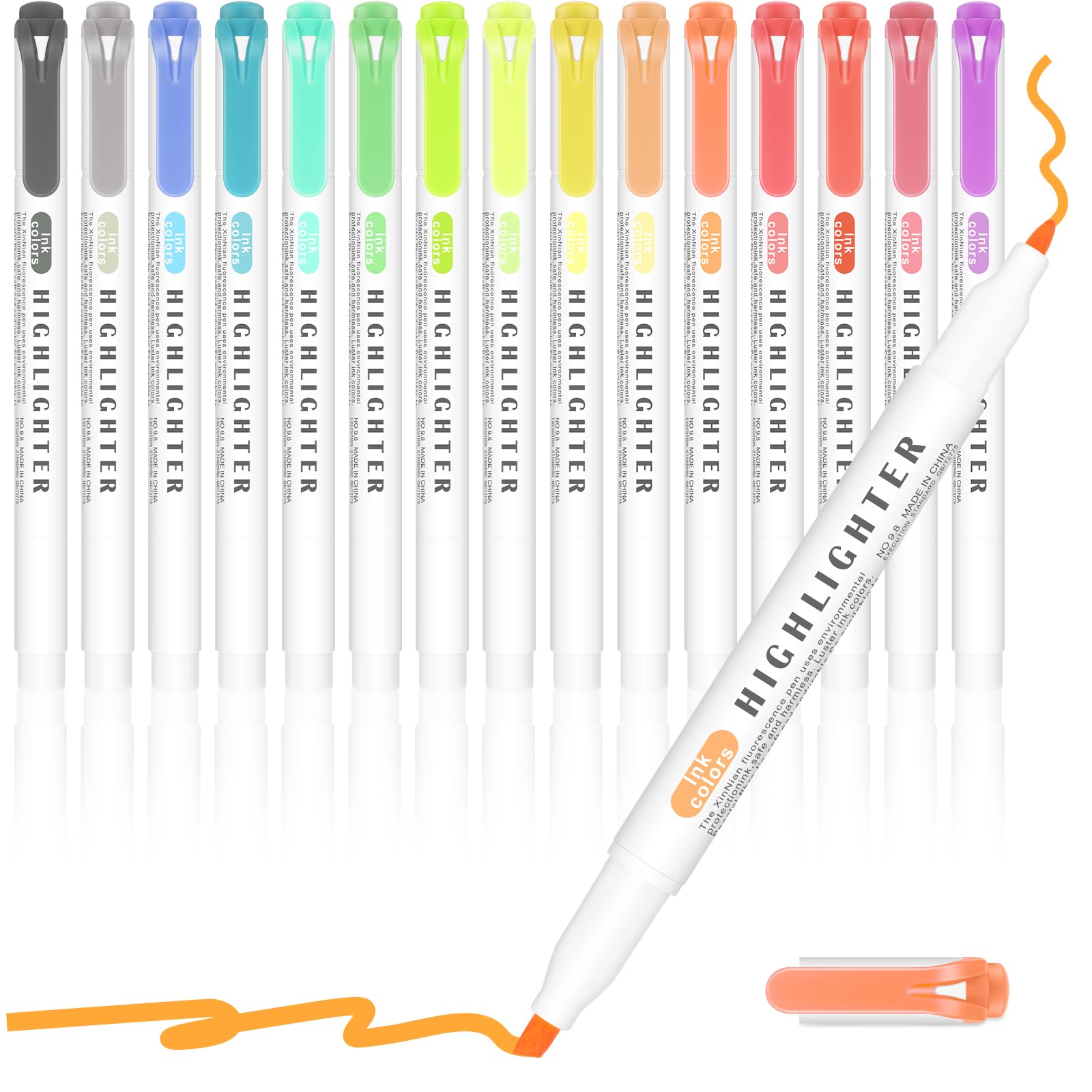 APXEL Dual Tip Fluorescent Highlighter Pens, 15 Colors Mild Highlighters, Quick Dry Broad & Fine Tip Markers & Highlighters for Adults & High School Students Stationary Supplies (Dreamy)
