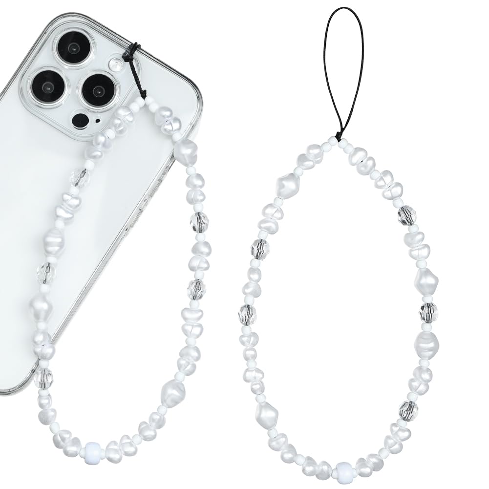 APXEL Phone Charm, Natural Pearl Beaded Charms Lanyard, Anti-Lost Charm Wrist Strap Phone Lanyard Wrist Strap Keychain for Wallet Handbag Camera Cell Decoration