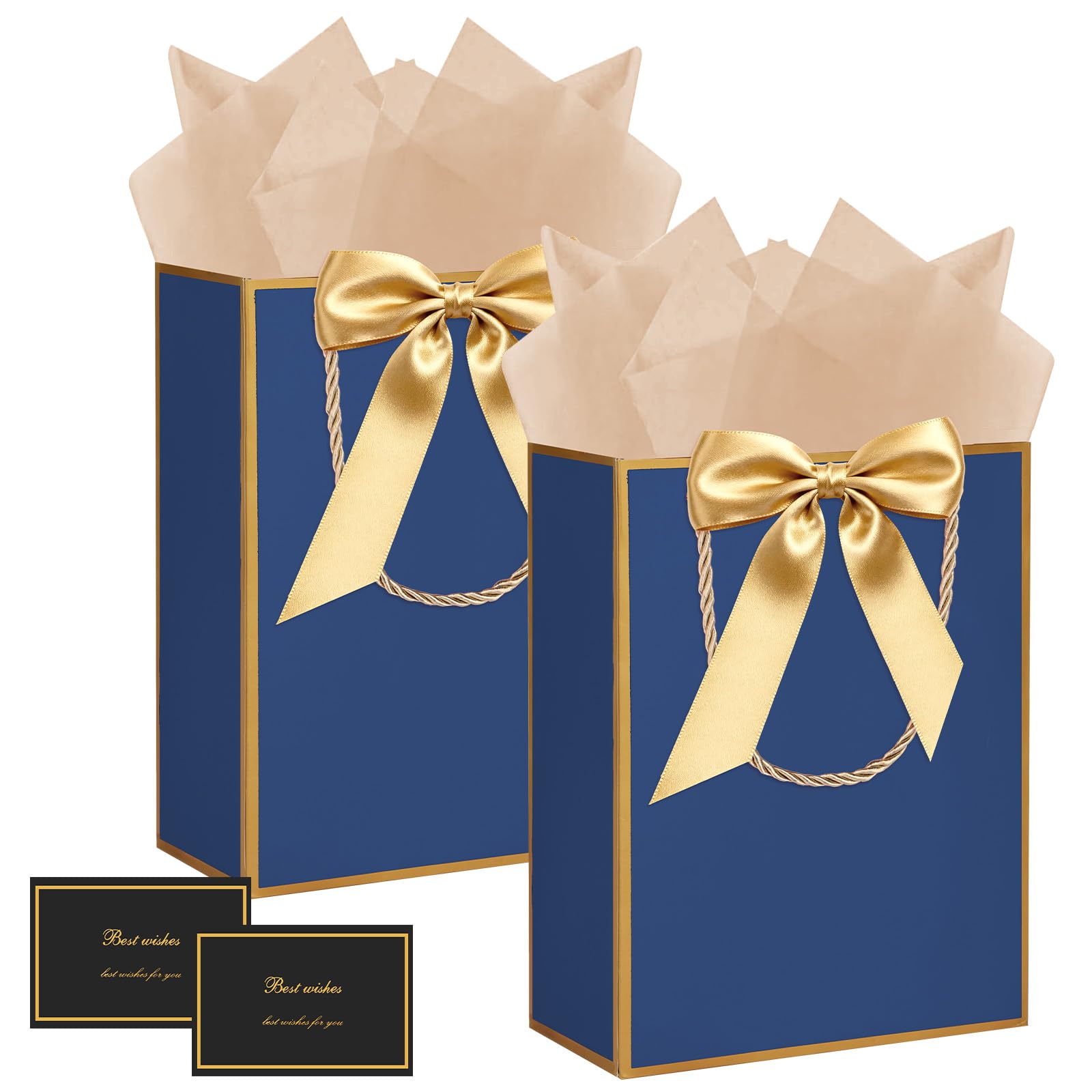 APXEL Gift Bags for Present, 2 Pcs Birthday Gift Bag with 2 Wrappers 2 Ribbons 2 Cards, Paper Bags with Handles, Party Bag for Girls Womens Men Holiday Valentines Wedding Mother's Day Christmas