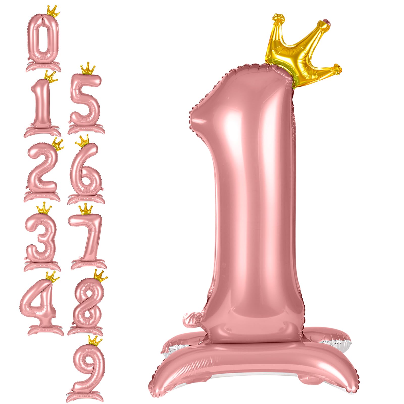 APXEL Pink Standing Crown Number 1 Balloons, 42 Inch Large Foil Number 1 Balloons, Self Inflating 1th Birthday Balloon for 1 Year Anniversary Birthday Party Christmas Decorations