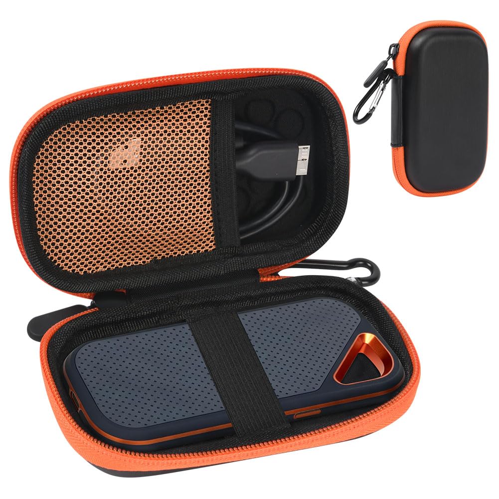 APXEL Hard Drive Case Compatible For Sandisk Extreme Pro/Sandisk Extreme Portable External SSD 128GB 500GB 1TB 2TB, Protective Cover Travel Storage Bag (Orange)