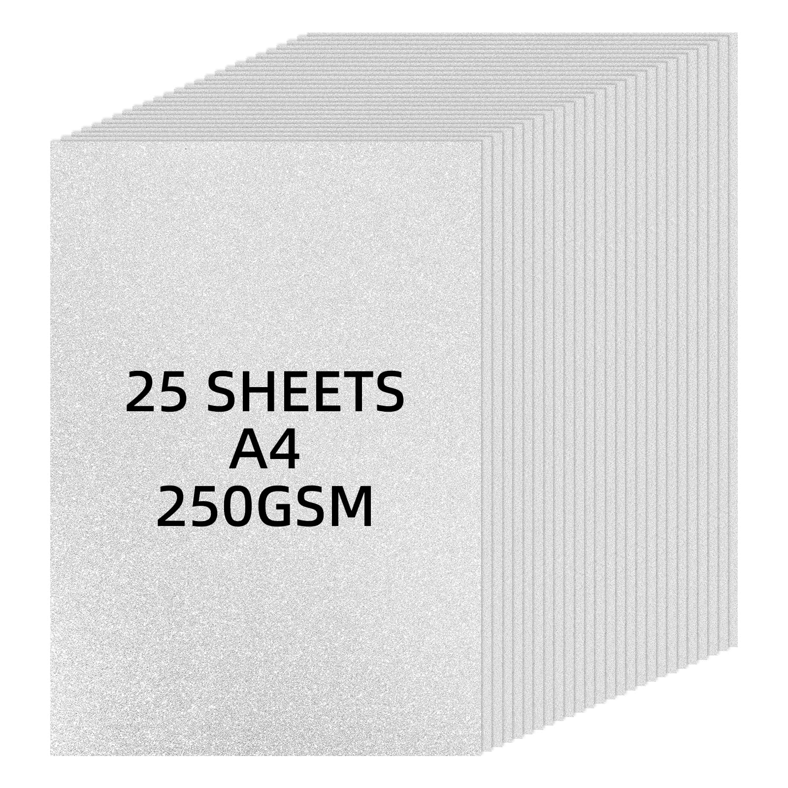 APXEL A4 Silver Glitter Cardstock Paper, 25 Sheets 250gsm Non Shed Glitter Card Sheets, Sparkly Colored Paper for Electronic Die-Cutter Machines DIY Crafts Scrapbook Birthday Party Decorations