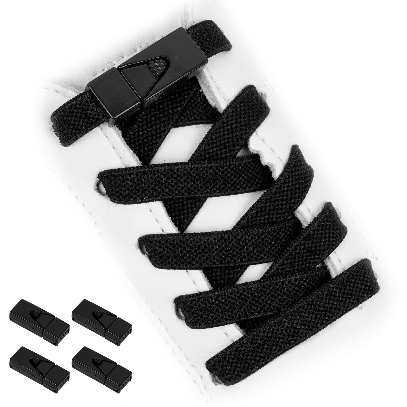 APXEL No Tie Shoe Laces, 2 Pairs Premium Elastic Shoe Laces, Quick Lock Buckle, Flat Shoes Laces For Adults & Kids, 8mm Wide One Size Fit All