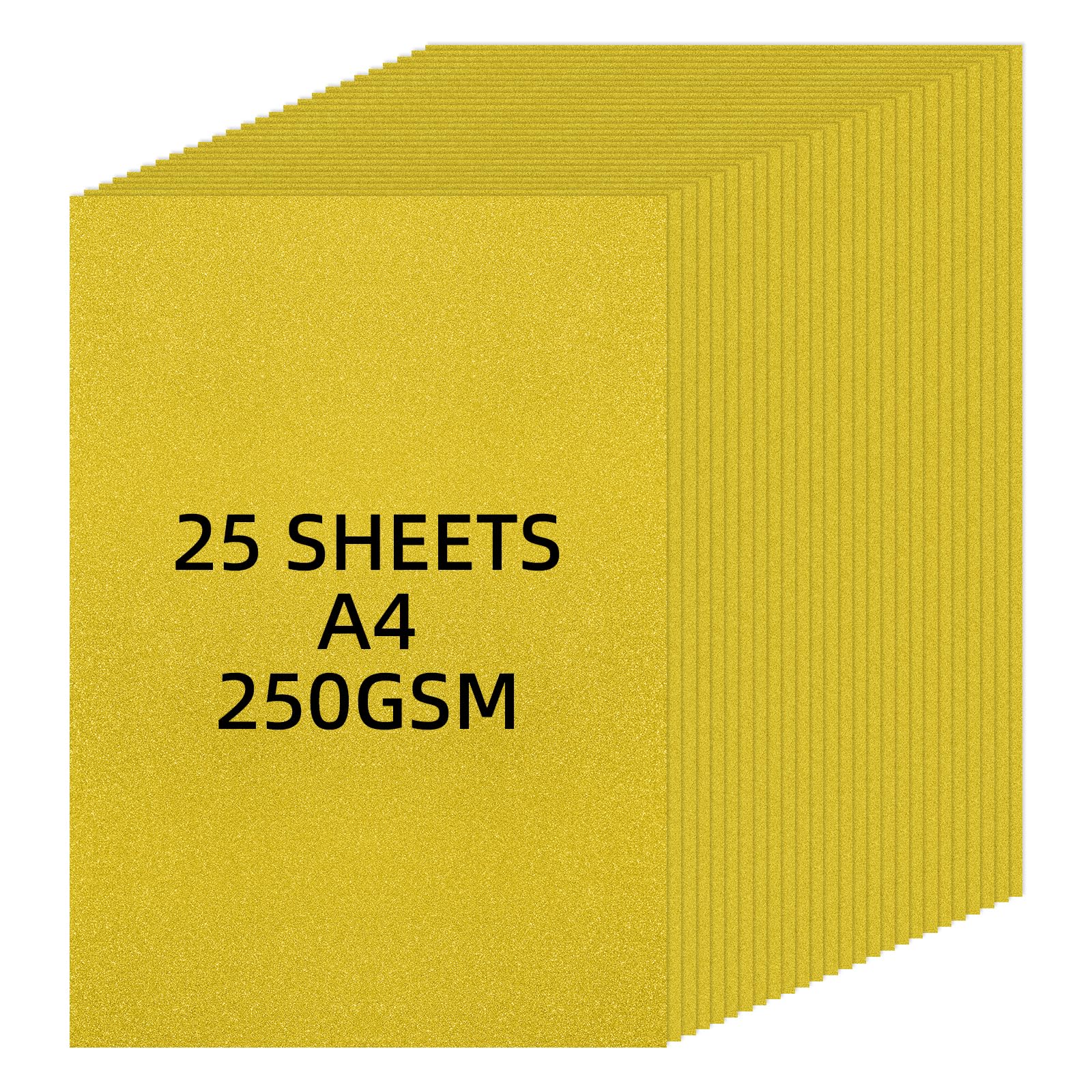 APXEL  A4 Golden Glitter Cardstock Paper, 25 Sheets 250gsm Non Shed Glitter Card Sheets, Sparkly Colored Paper for Electronic Die-Cutter Machines DIY Crafts Scrapbook Birthday Party Decorations