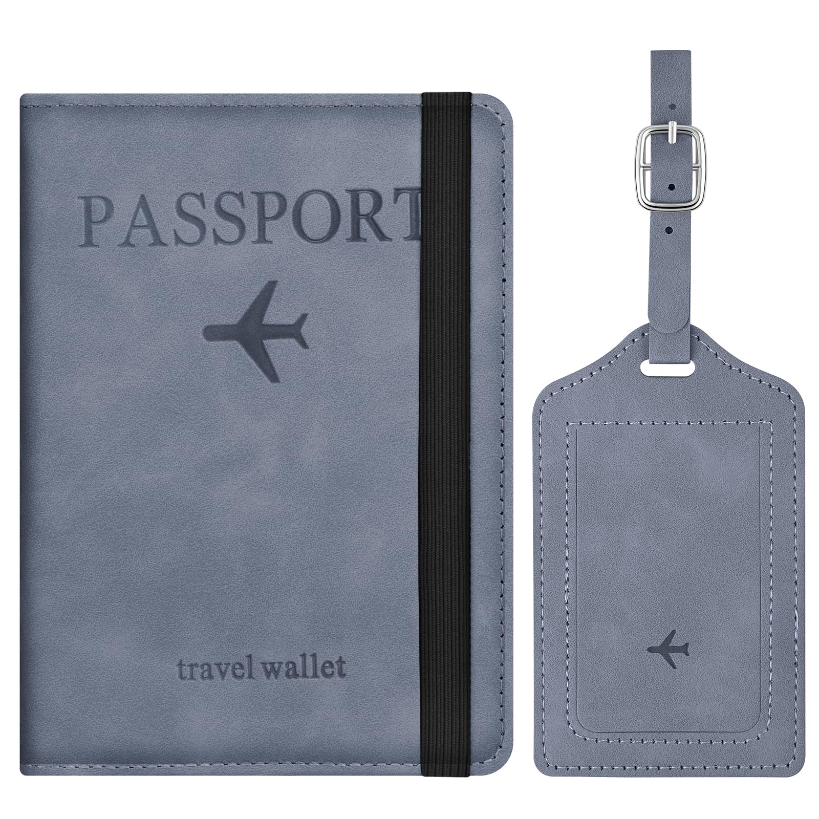 APXEL Passport Cover and Suitcase Tag Set, PU Leather Passport Covers with Suitcase Tag, Portable Universal Travel Wallet Case Organiser for Money Boarding Passes Credit Cards (Blue)