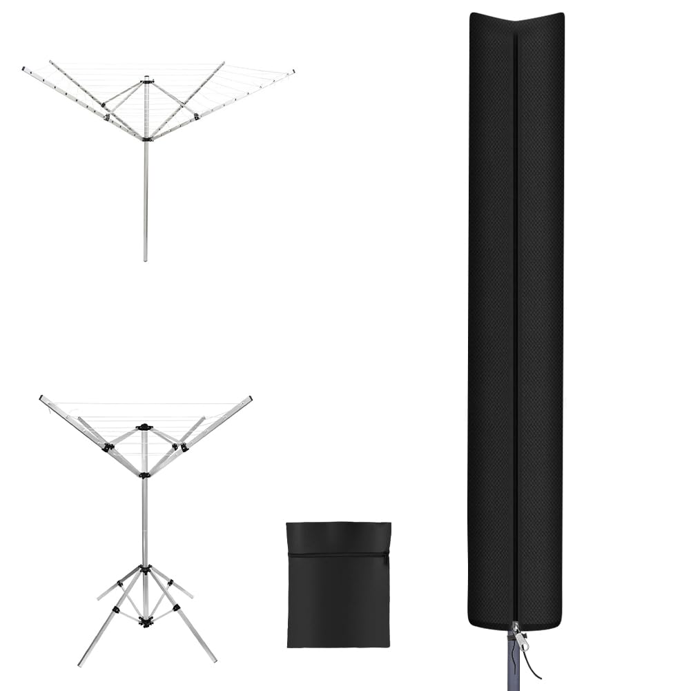 APXEL Rotary Washing Line Cover, Heavy Duty Waterproof Rotary Clothes Dryer Cover with Zip Drawstring, Protective Weather Resistant Parasol Covers for Garden Dryer and Airer (165x15x15cm)