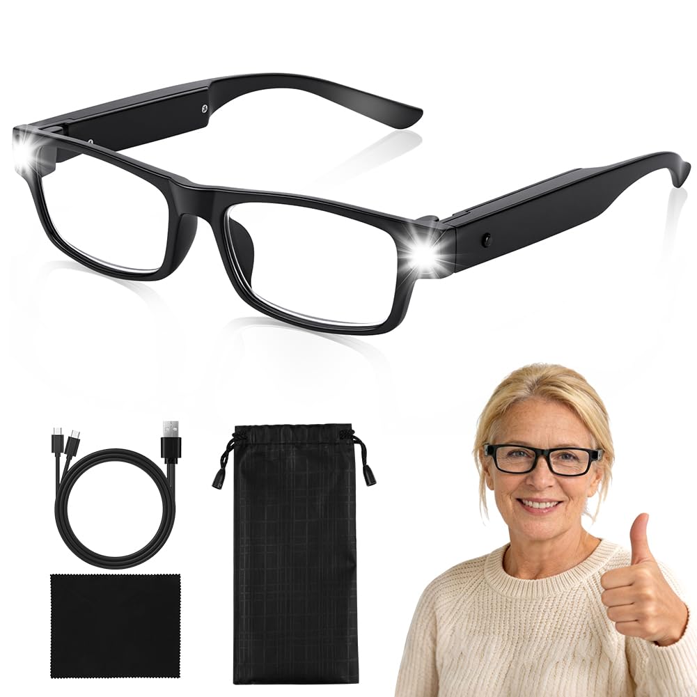 APXEL 150% Magnifying Glasses with Light, USB Rechargeable LED Magnifying Eyewear, Hands-Free Magnifier Spectacles Head Magnifier Eyeglasses for Reading Sewing Close Work Jewellers Arts Crafts
