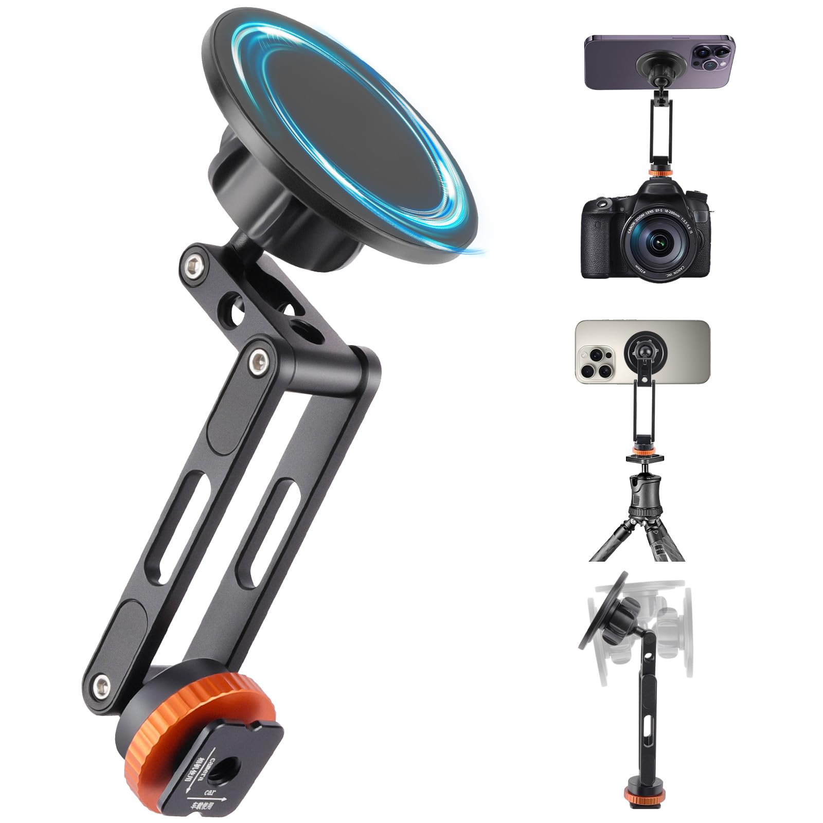 APXEL Magnetic Phone Tripod Mount, Aluminum Camera Phone Mount with 1/4" Screw, Cold Shoe iPhone Holder Mounts for Camera Monitoring Stabilizers iPhone 17 16 15 14 13 12