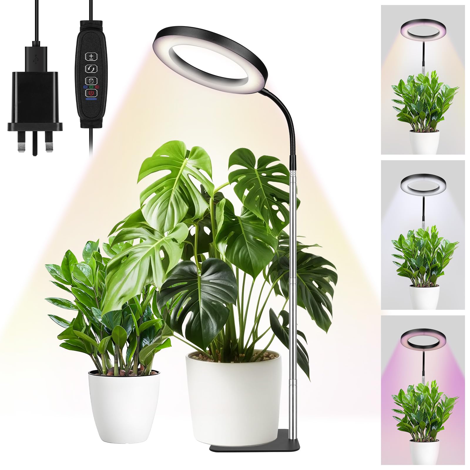 APXEL Grow Lights for Indoor Plants, 72 Full Spectrum LED Floor Plant Light with Plug, 3 Color Modes Grow Lamp, 3/9/12 Timer, 10 Level Dimmable, 30-160cm Adjustable Height [Energy Class F] [Energy Class F]