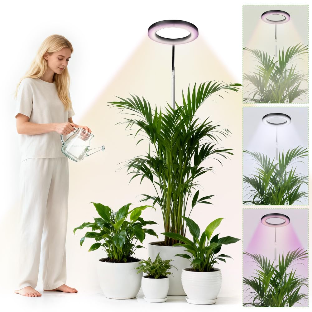 APXEL Grow Lights for Indoor Plants, 72 Full Spectrum LED Plant Light, 3 Color Modes Grow Lamp, 3/9/12 Timer, 10 Level Dimmable, 30-160cm Adjustable Height [Energy Class F] [Energy Class F]