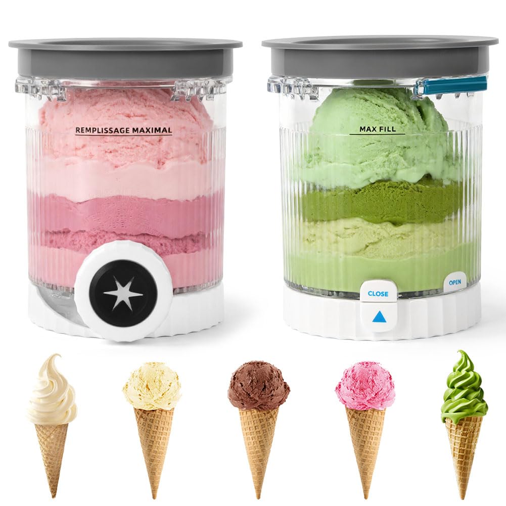APXEL 2 Pack Ice Cream Pints and Lids Set Compatible with Ninja NC701UK NC700UK NC701Q CN701CO Series Creami Swirl Ice Cream & Soft Serve Makers, BPA-Free & Dishwasher Safe, 16oz Containers
