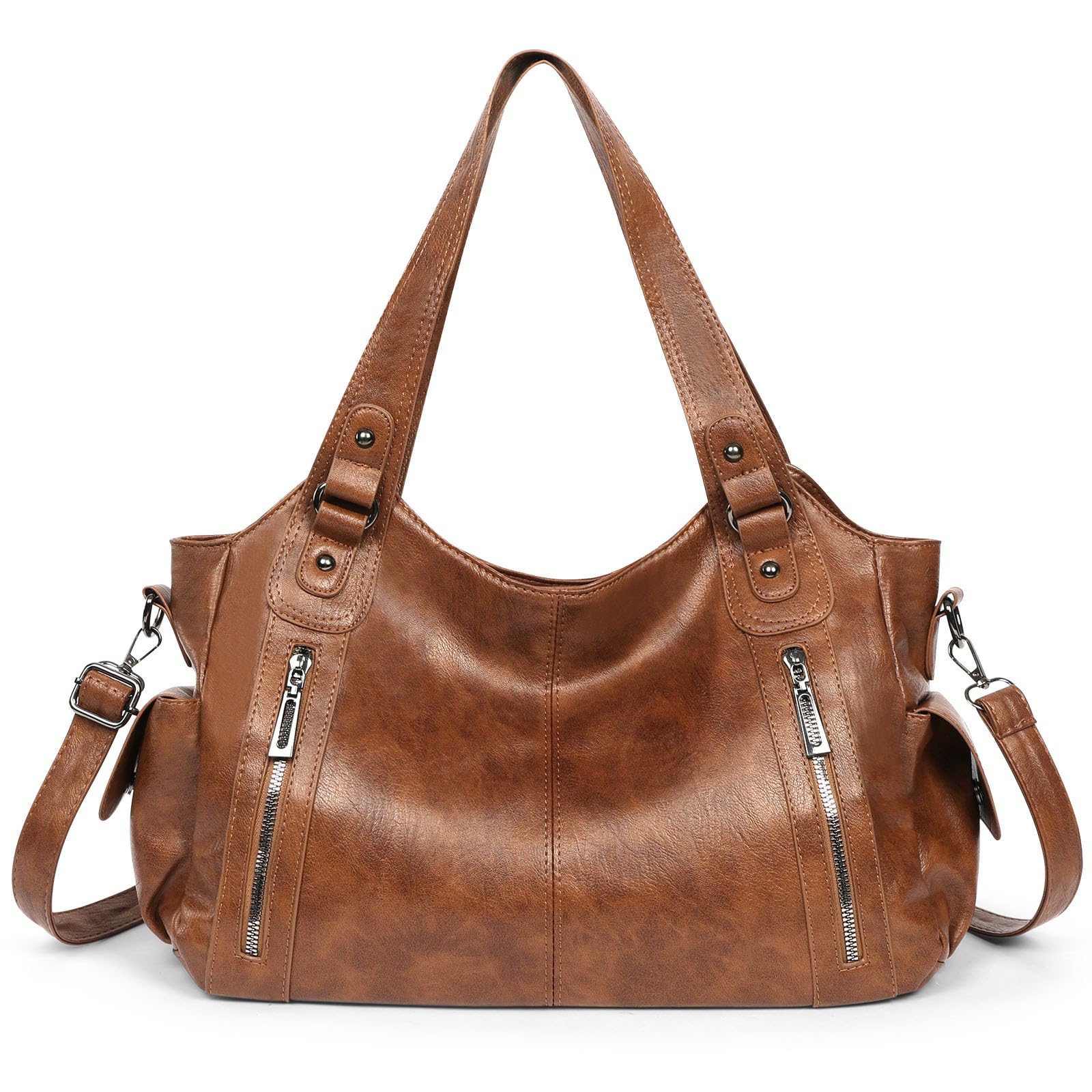 APXEL Leather Handbags for Women, Multi-Pocket Messenger Crossbody & Shoulder Bag, Tote Bags Hobo Bag with Adjustable Shoulder Strap, for Work Travel & Casual Outfits