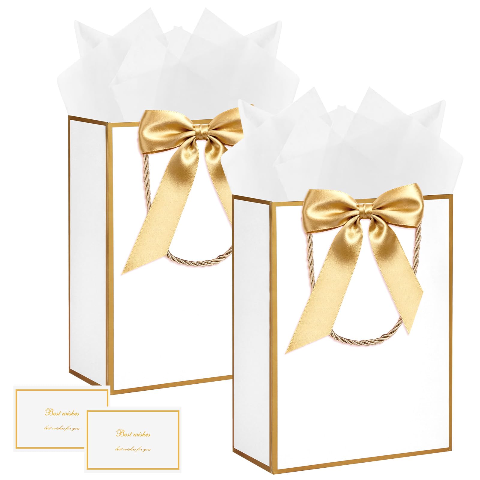 APXEL Gift Bags for Present, 2 Pcs Birthday Gift Bag with 2 Wrappers 2 Ribbons 2 Cards, Paper Bags with Handles, Party Bag for Girls Womens Holiday Valentines Wedding Mother's Day Christmas