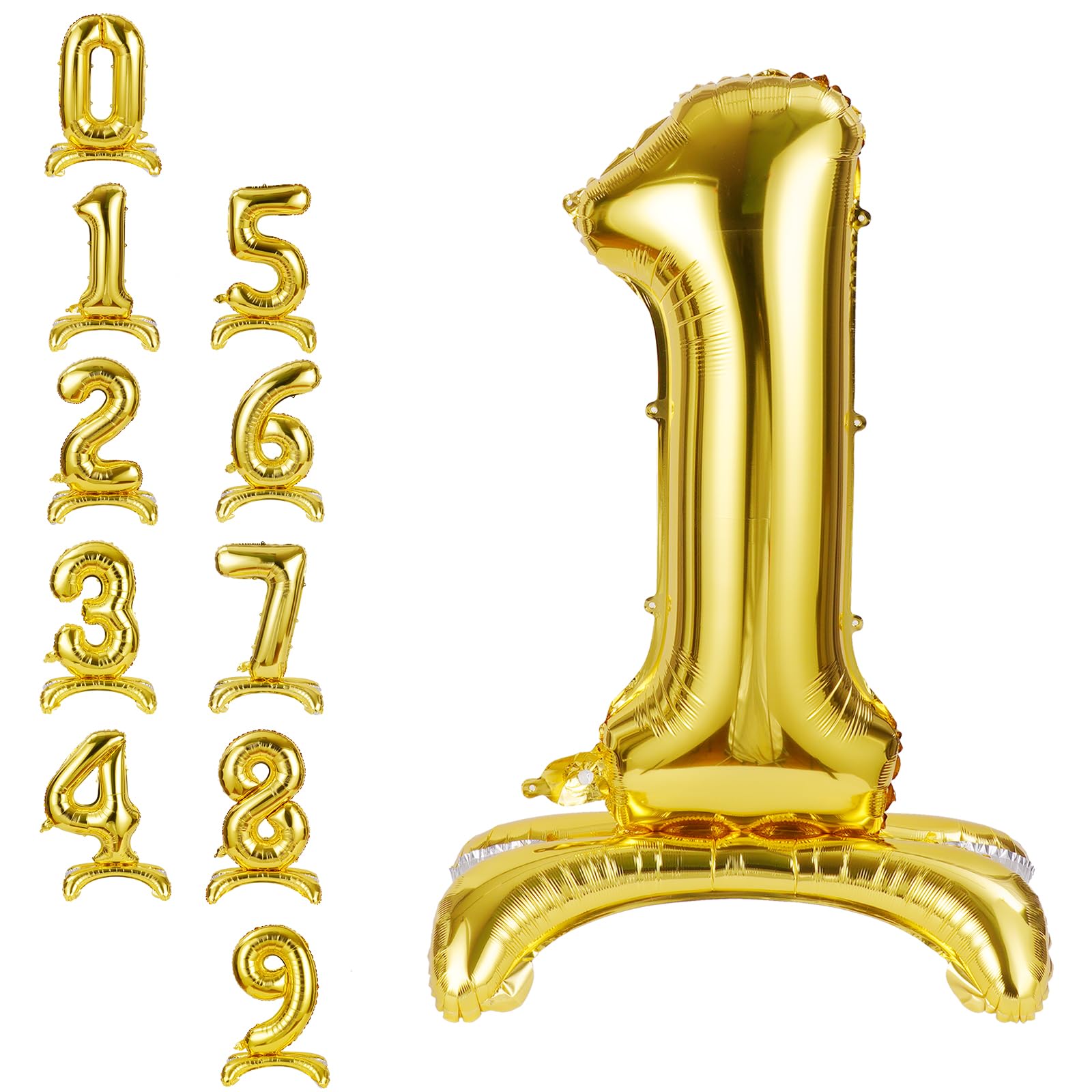 APXEL Gold Standing Number 1 Balloons, 40 Inch Large Foil Number 1 Balloons, Self Inflating 1th Birthday Balloon for 1 Year Anniversary Birthday Party Christmas Decorations Supplies