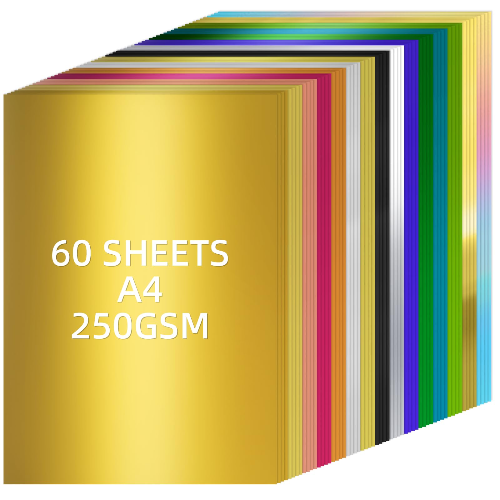APXEL Mixed Colors Mirror Cardstock Paper, 60 Sheets 250gsm Metallic Reflective Paper, Thick Shiny Foil Cardstock for Crafts DIY Projects Birthday Party Decoration