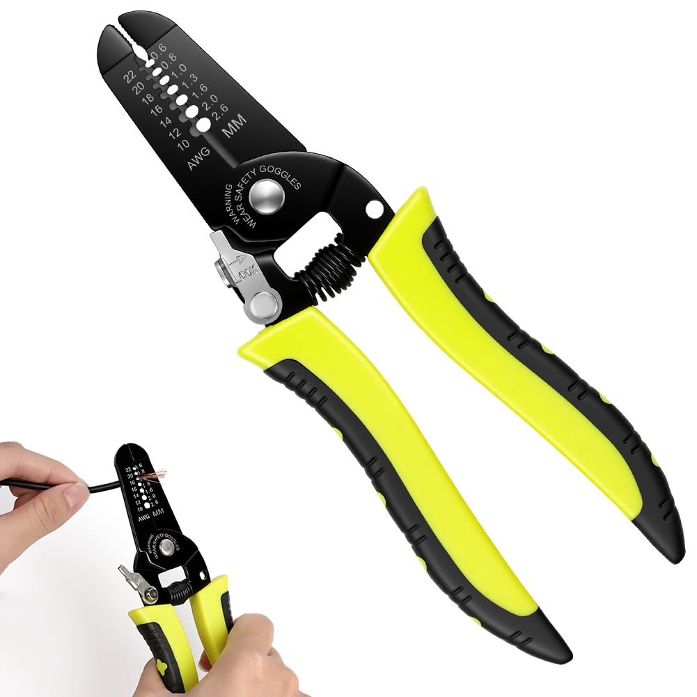 APXEL 10-22 AWG Wire Stripper Cutter, 7" Wire Stripping Tool with Ergonomic Handle, Easy to Use, Multi-Function Cable Cutters for Professional Engineering, Home DIY