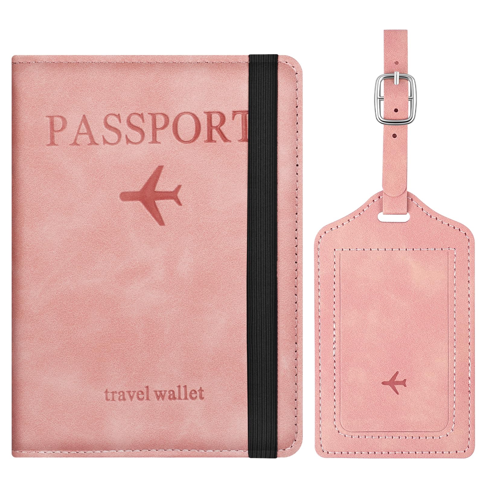 APXEL Passport Cover and Suitcase Tag Set, PU Leather Passport Covers with Suitcase Tag, Portable Universal Travel Wallet Case Organiser for Money Boarding Passes Credit Cards (Pink)