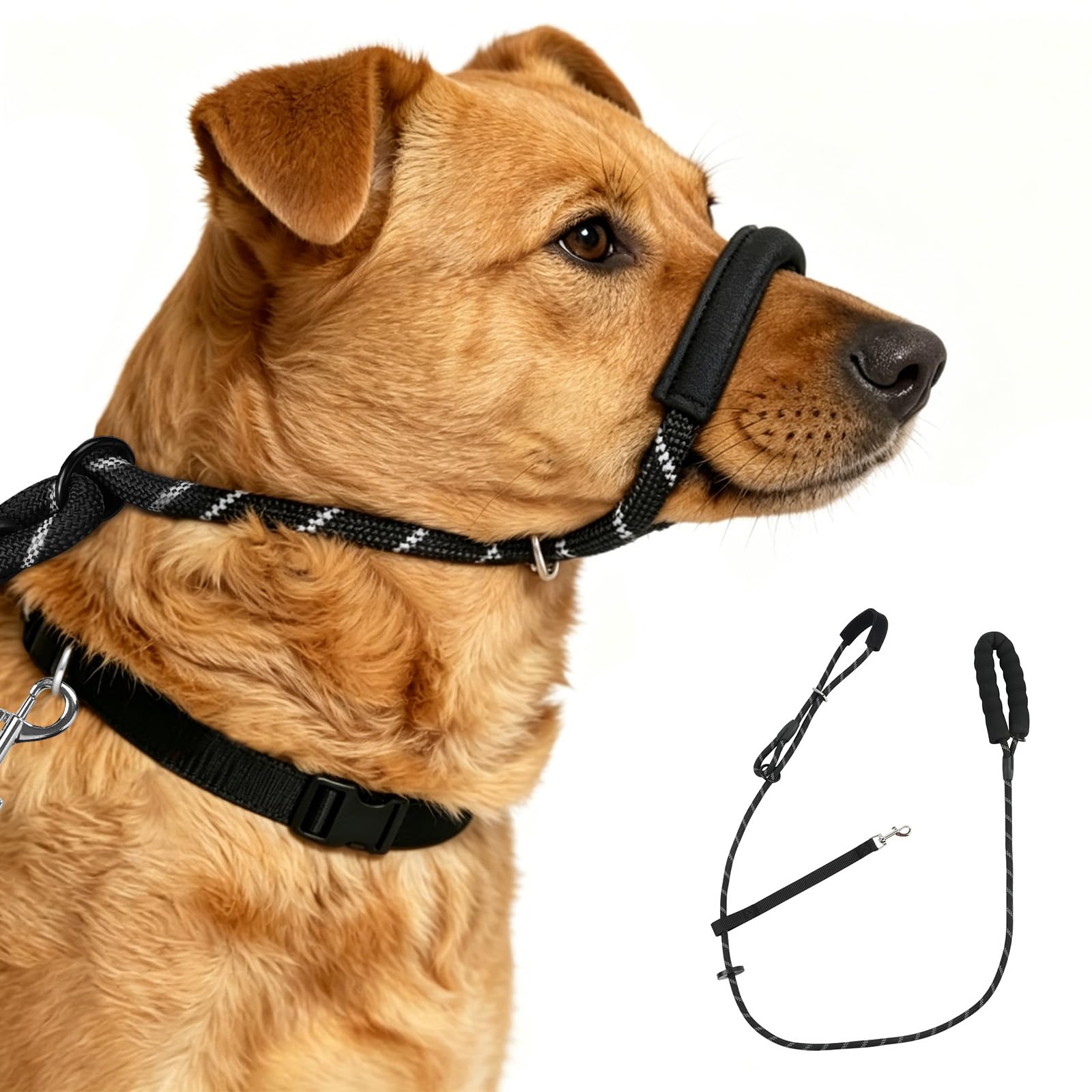 APXEL Figure of 8 Dog Lead, Anti Pull Stop Dogs Pulling, Dual-UseTraining Leash with Stopper Padded Nose Support Reflective (Black, Small/Medium)